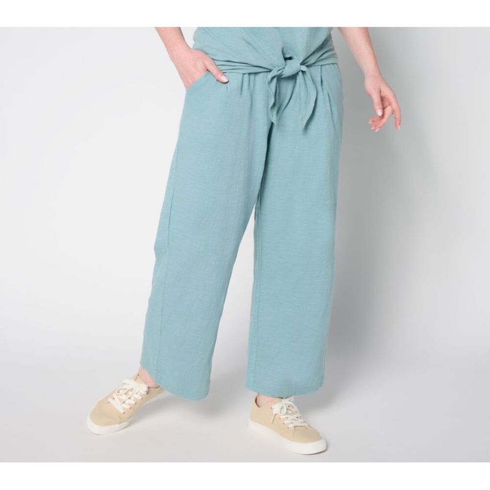 Anybody Women's Pants Sz XS Crinkle Knit Jersey_Wide Leg Crop Blue A697153